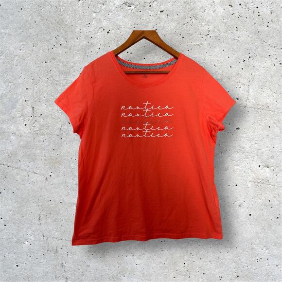 Nautica Orange Short Sleeve T-Shirt with Nautica Script Size XXL NWOT - Picture 1 of 8